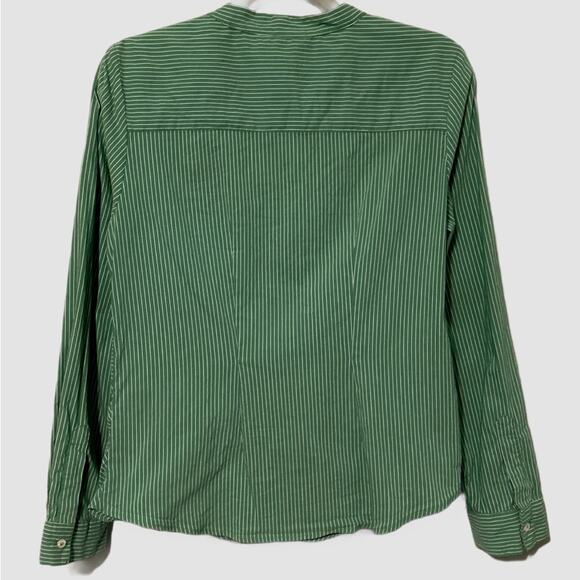 Anthropologie Maeve Front Tie Blouse Green Stripe Stretch Button Down Size 8 - Picture 4 of 7